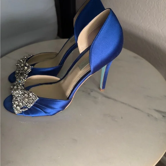 Betsey Johnson Royal Blue Heels with Diamond Bow 9.5 - Picture 2 of 5